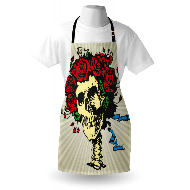 Skull in Red Flowers Crown Apron