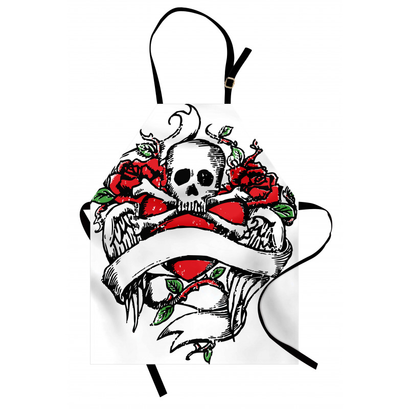 Sketch Skull Big Red Heart Apron