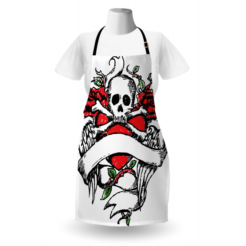 Sketch Skull Big Red Heart Apron