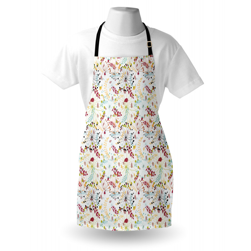 Floral Mutfak Önlüğü Beyaz Fon Üzerinde Rengarenk Yapraklı Desen