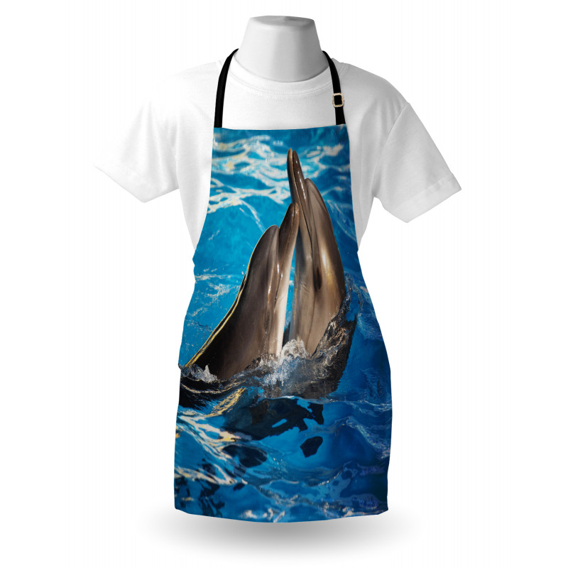 Deniz Mutfak Önlüğü Okyanusta Koklaşan Yunus Çift Fotoğraf Mavi