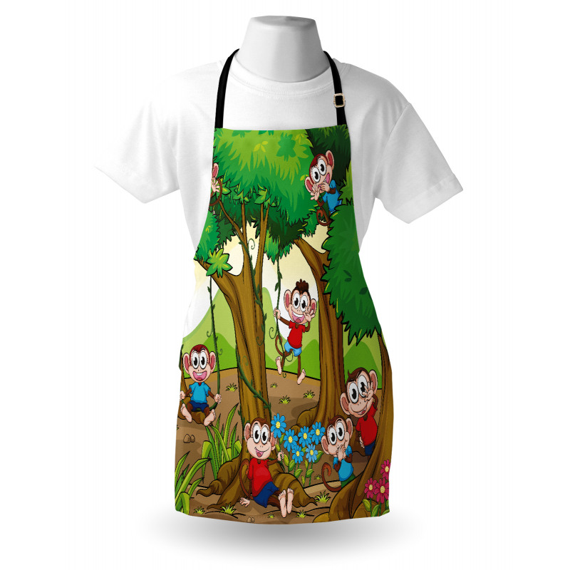 Kid Apes Play in Forest Apron