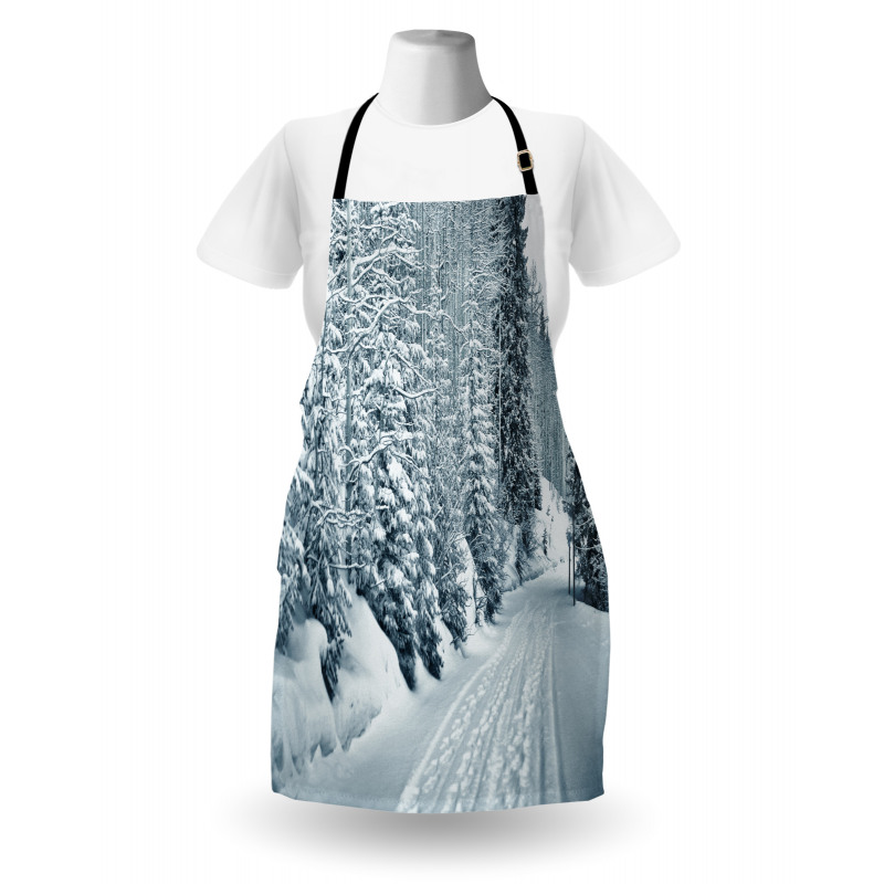 Ski Theme Snowy Road Apron