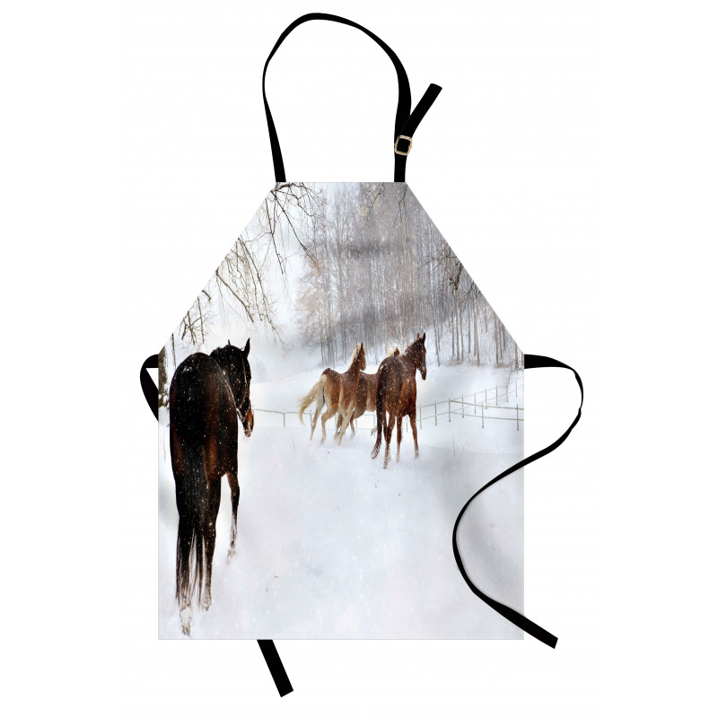 Horses in Snowy Forest Apron