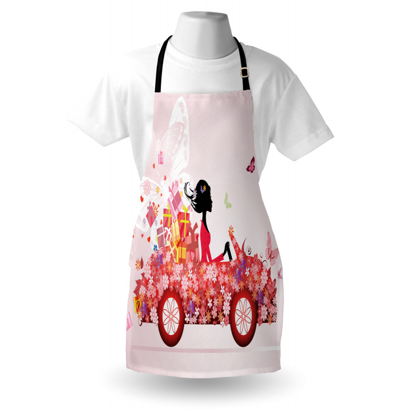 Girl on a Car Floral Box Apron