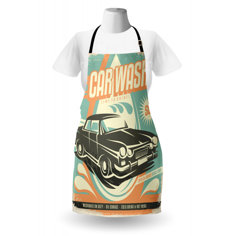 Retro Car Wash Poster Apron