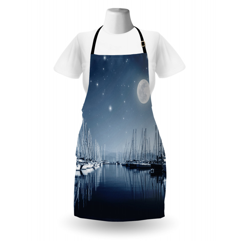 Calm Marina at Night Moon Apron