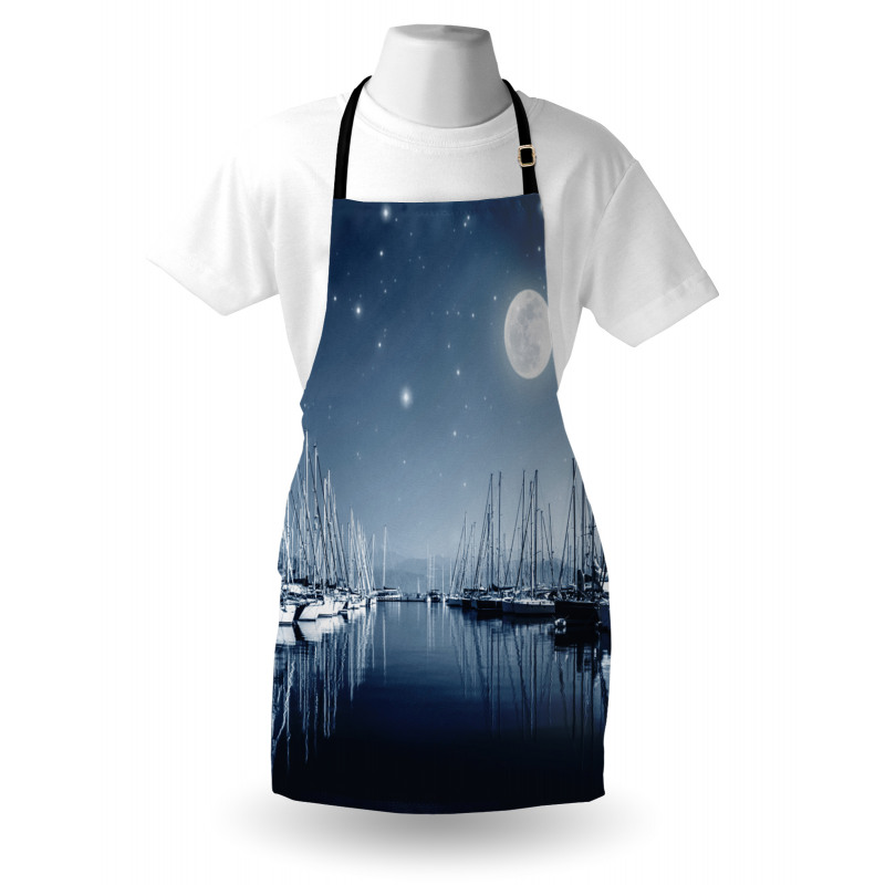 Calm Marina at Night Moon Apron