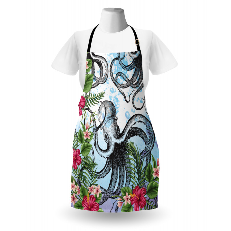 Tropic Hibiscus and Octopus Apron