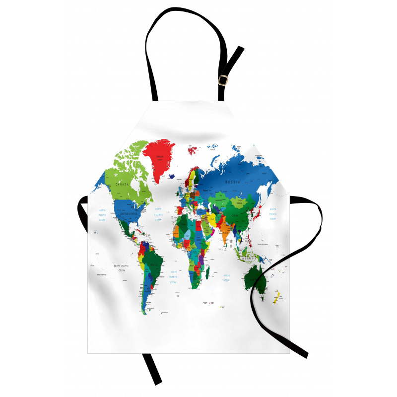Haritalar Mutfak Önlüğü Rengarenk Dünya Haritası Desenli