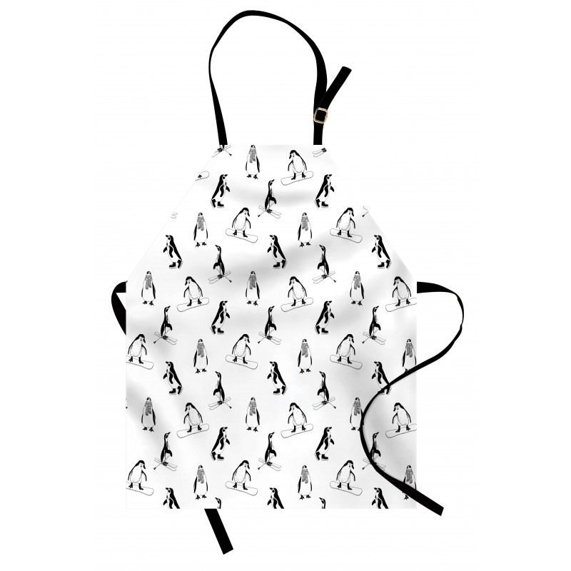 Skiing Penguins in Scarves Apron