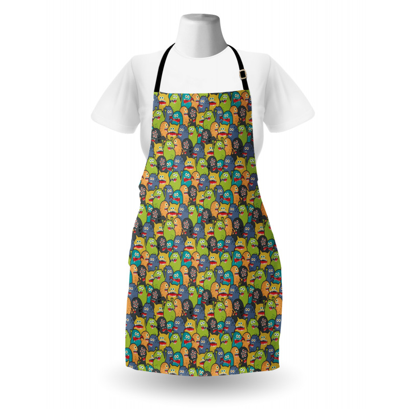 Colorful Monster Crowd Apron