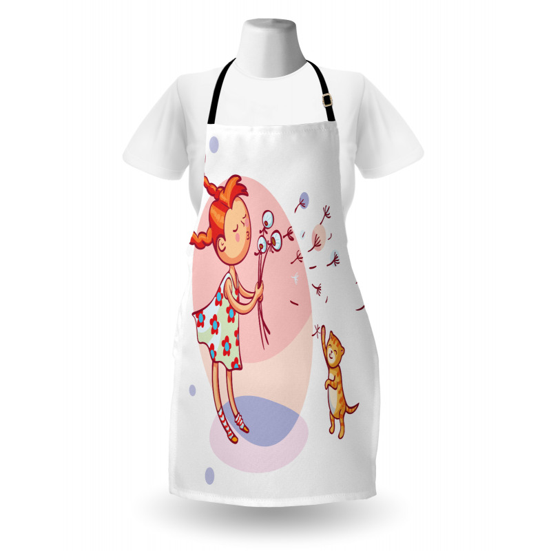 Cartoon Girl and Cat Apron