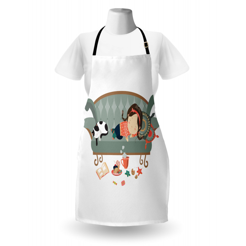 Sleeping Girl with Cat Apron