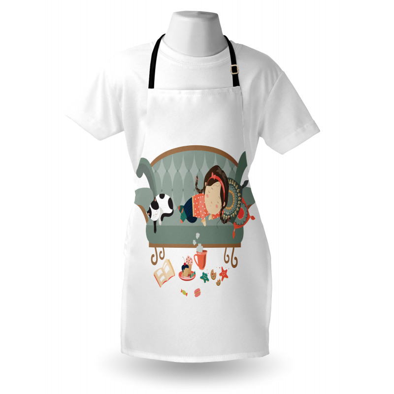 Sleeping Girl with Cat Apron