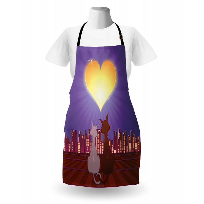 Cat Couple Heart Moon Apron