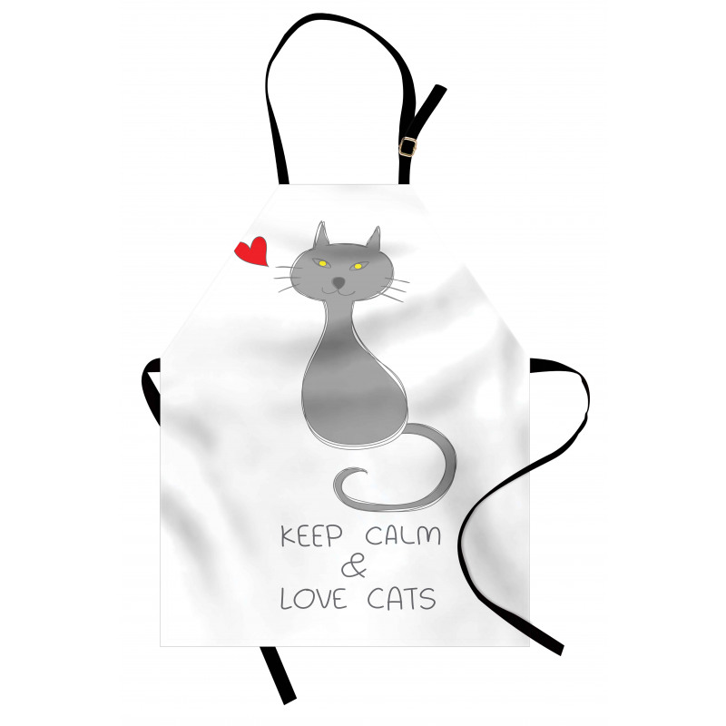 Grey Cat Red Heart Apron