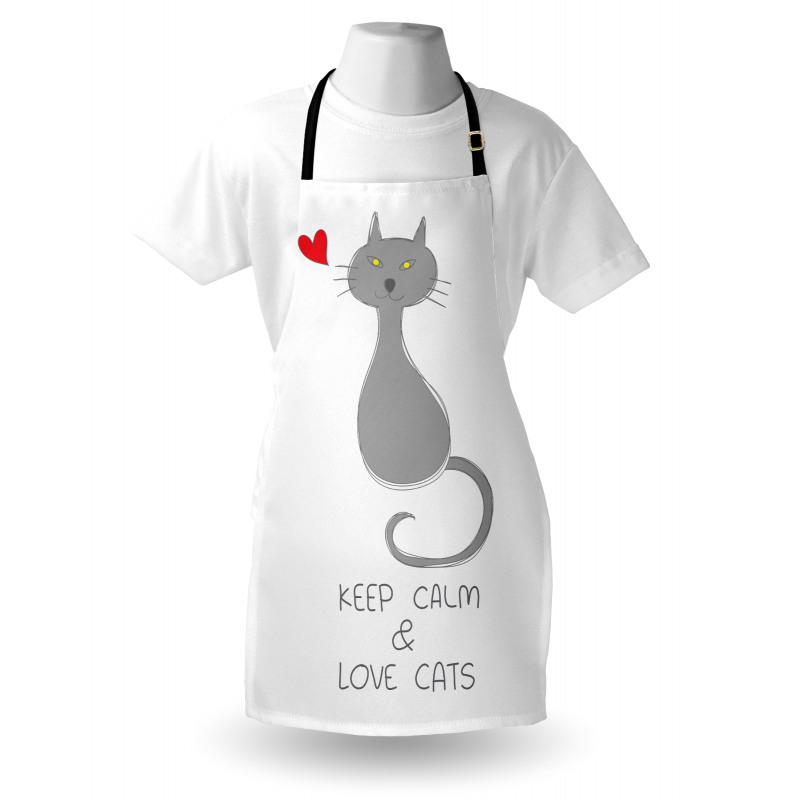 Grey Cat Red Heart Apron