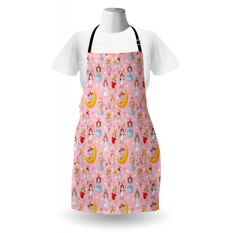 Kız Mutfak Önlüğü Yıldızlı Arka Planda Farklı Giyimli Melekler