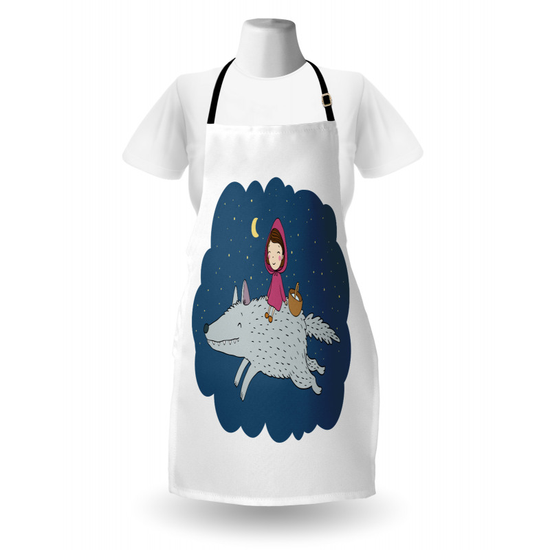 Cartoon Girl on Giant Wolf Apron