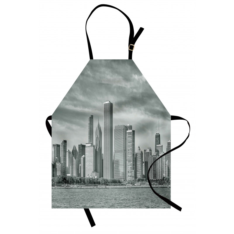 Şikago Mutfak Önlüğü Siyah Beyaz Bir Şehir Manzarası Fotoğrafı