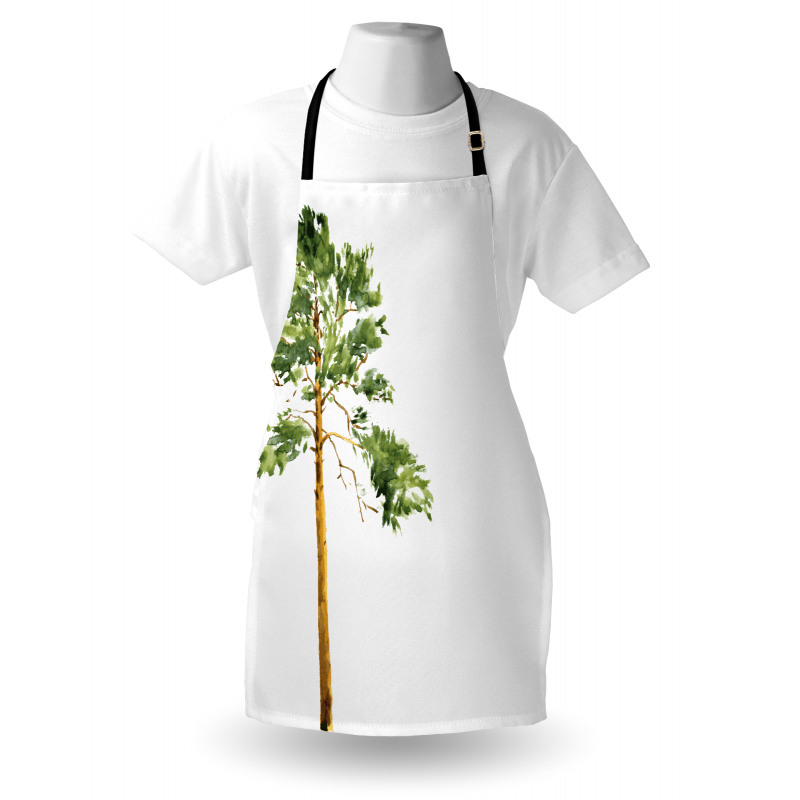 Ağaç Mutfak Önlüğü Beyaz Zemin Üzerinde Sade Cılız Bitki Çizimi