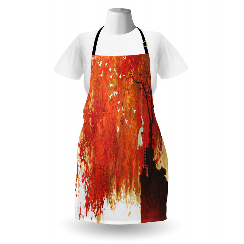 Woman in White on Swing Apron