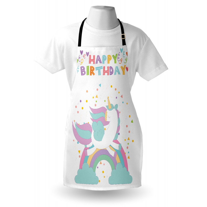 Doğum Günü Mutfak Önlüğü Özel Kutlama Yazılı Gökkuşağında Unicorn
