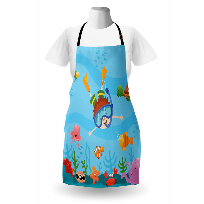 Cartoon Boy Diving to Sea Apron