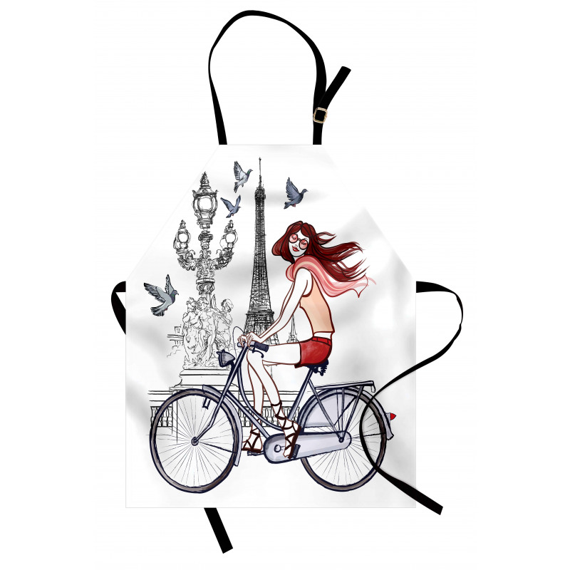 Woman on Bike Eiffel Apron