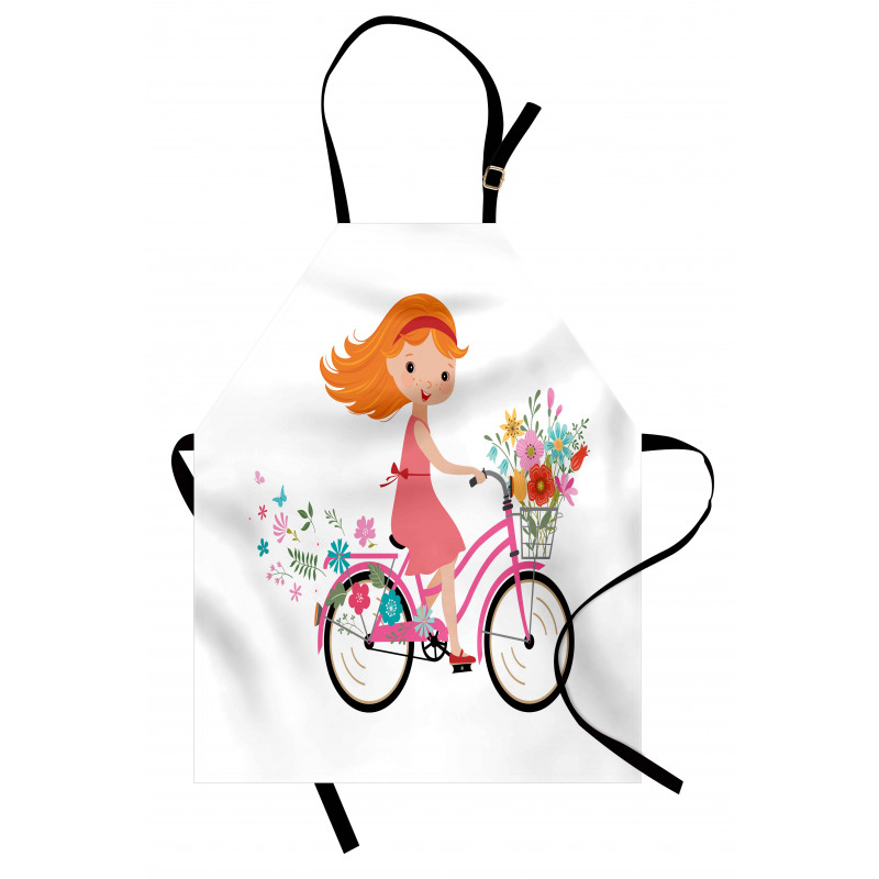 Happy Girl on Bike Flowers Apron