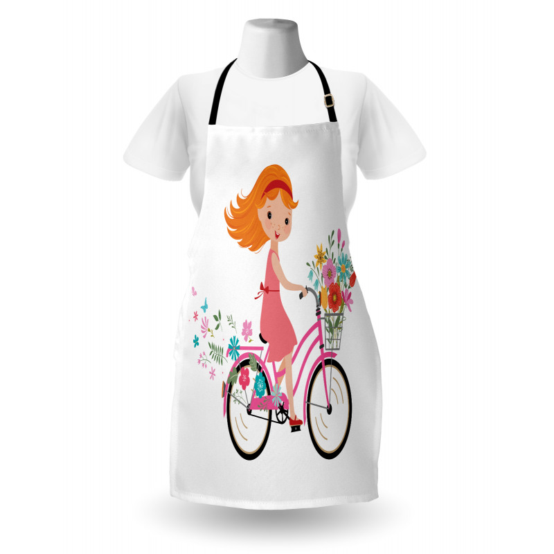 Happy Girl on Bike Flowers Apron