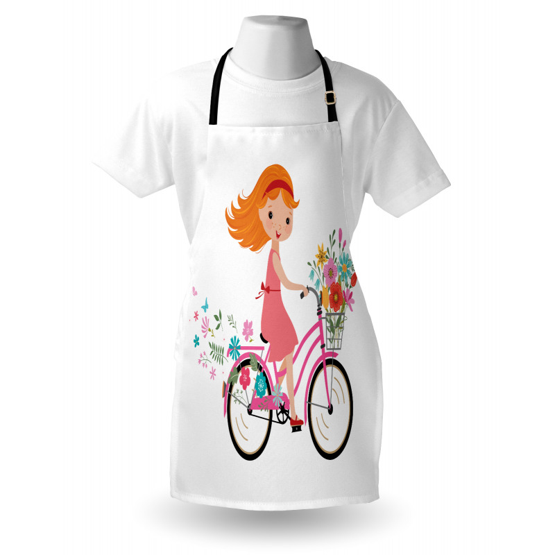 Happy Girl on Bike Flowers Apron