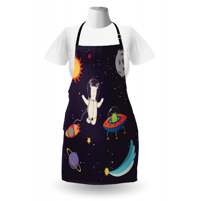 Uzay Mutfak Önlüğü Yıldızların Arasında Gezinen Geyik Astronot