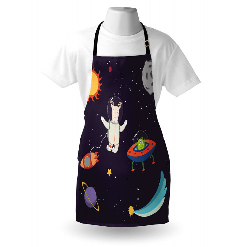Uzay Mutfak Önlüğü Yıldızların Arasında Gezinen Geyik Astronot