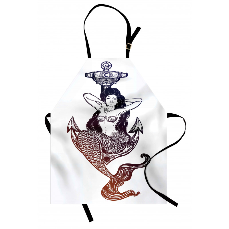 Monochrome Mermaid Motif Apron