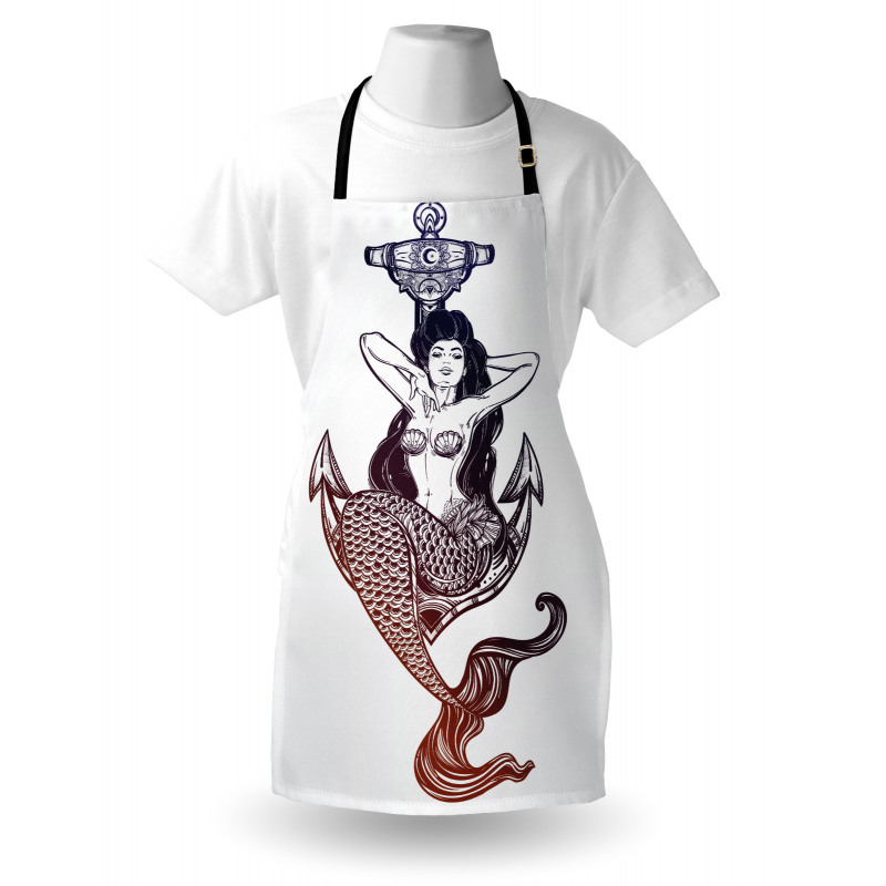 Monochrome Mermaid Motif Apron