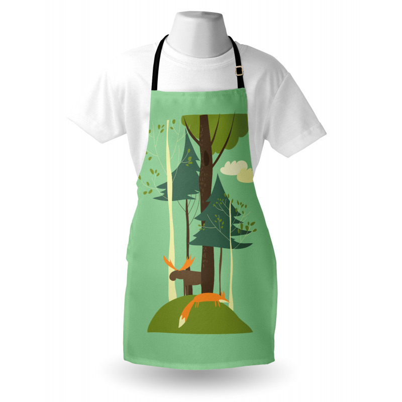 Elk and Fox in Forest Apron