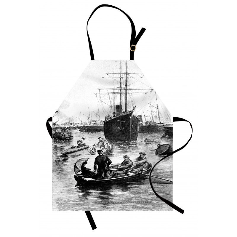 Gemi Mutfak Önlüğü Deniz Ulaşım Aracı Vapur ve Botlar El Çizim