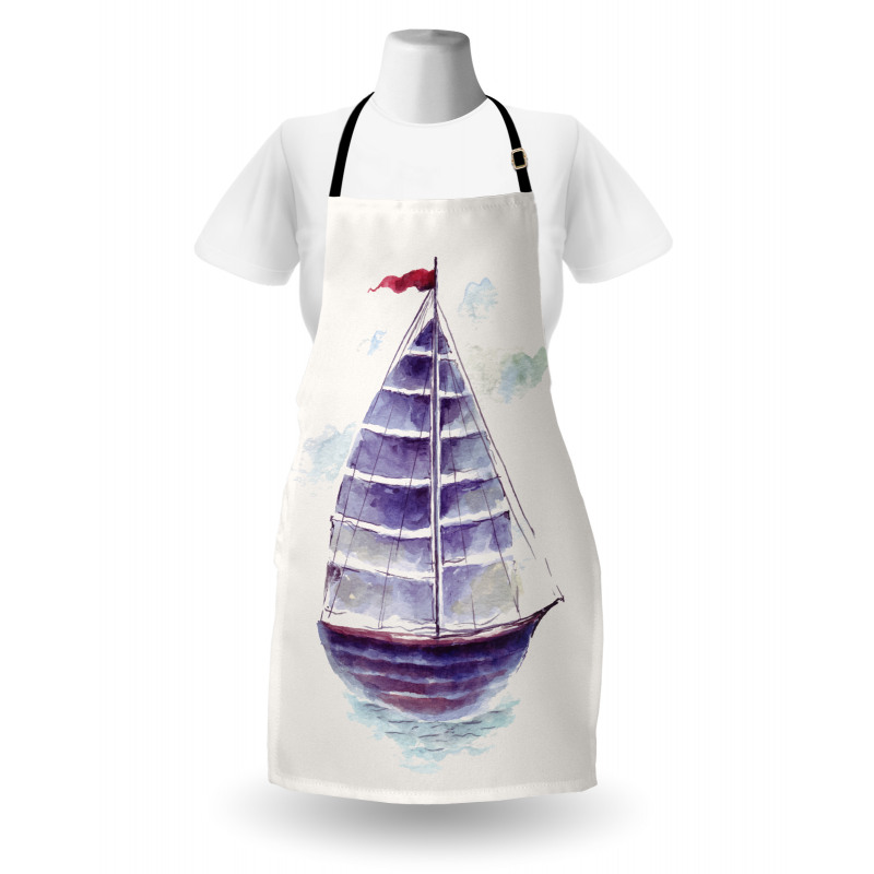 Gemi Mutfak Önlüğü Sulu Boya Çizim Tarzı Deniz Ulaşım Aracı Model