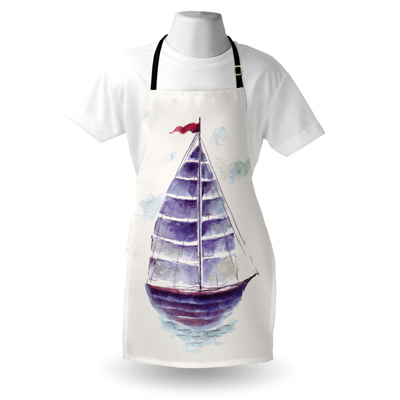 Gemi Mutfak Önlüğü Sulu Boya Çizim Tarzı Deniz Ulaşım Aracı Model
