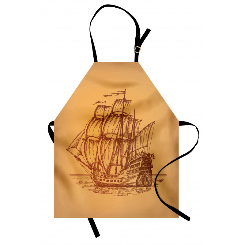 Gemi Mutfak Önlüğü El Çizimi Detaylı Deniz Ulaşım Aracı Görsel