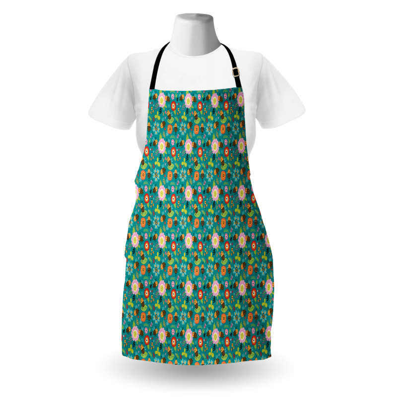 Smiling Funny Bees Doodle Apron