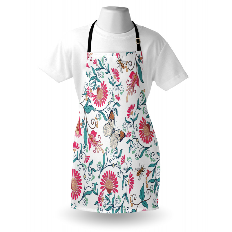 Vintage Floral Art Insects Apron