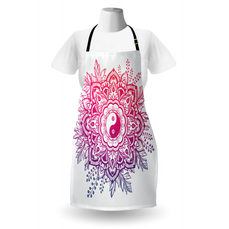 Yin Yang Mutfak Önlüğü Mandala Şekil Üzerinde Kadim Sembol Model