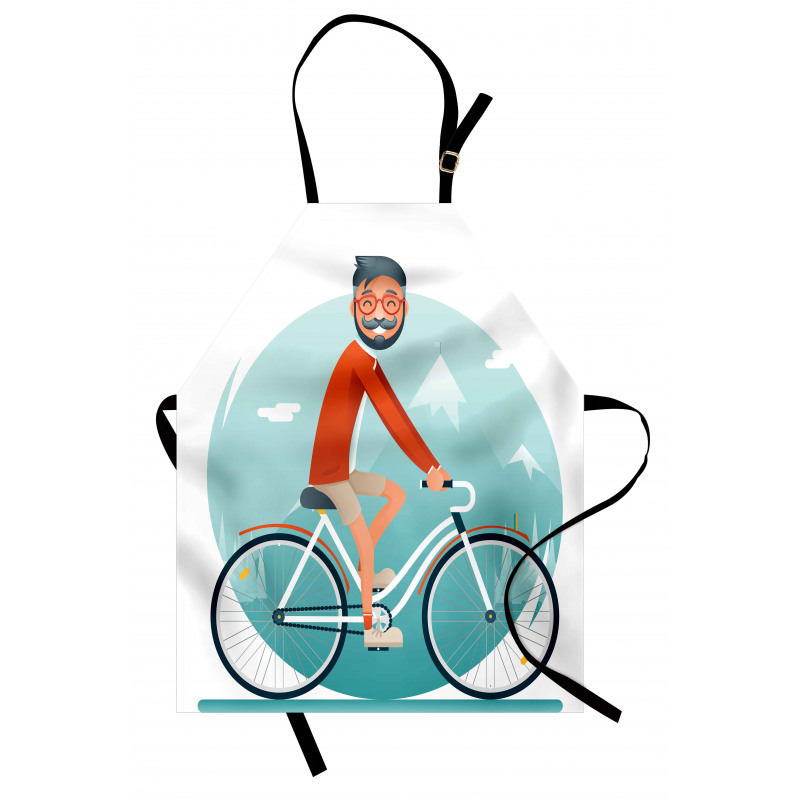 Hipster Guy Riding Bicycle Apron