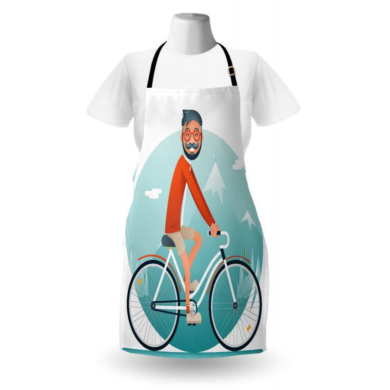 Hipster Guy Riding Bicycle Apron