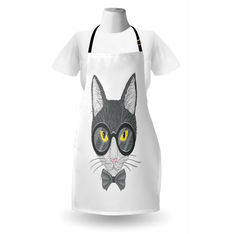 Greyscale Cat with Bowtie Apron