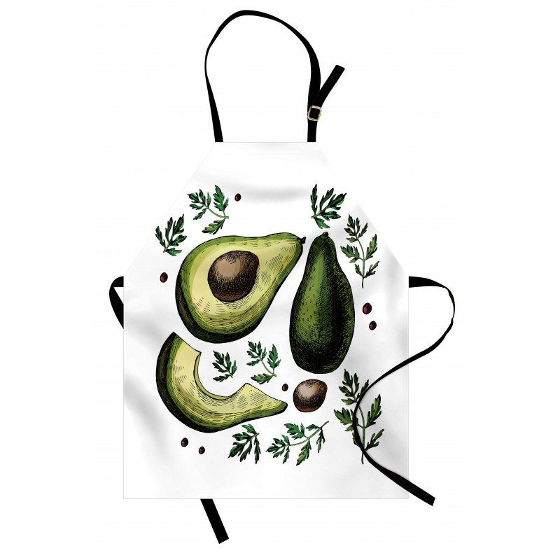 Avokado Mutfak Önlüğü Farklı Parçaları Gösterilen Sağlıklı Meyve