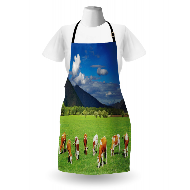 Mountains Grazing Cows Apron